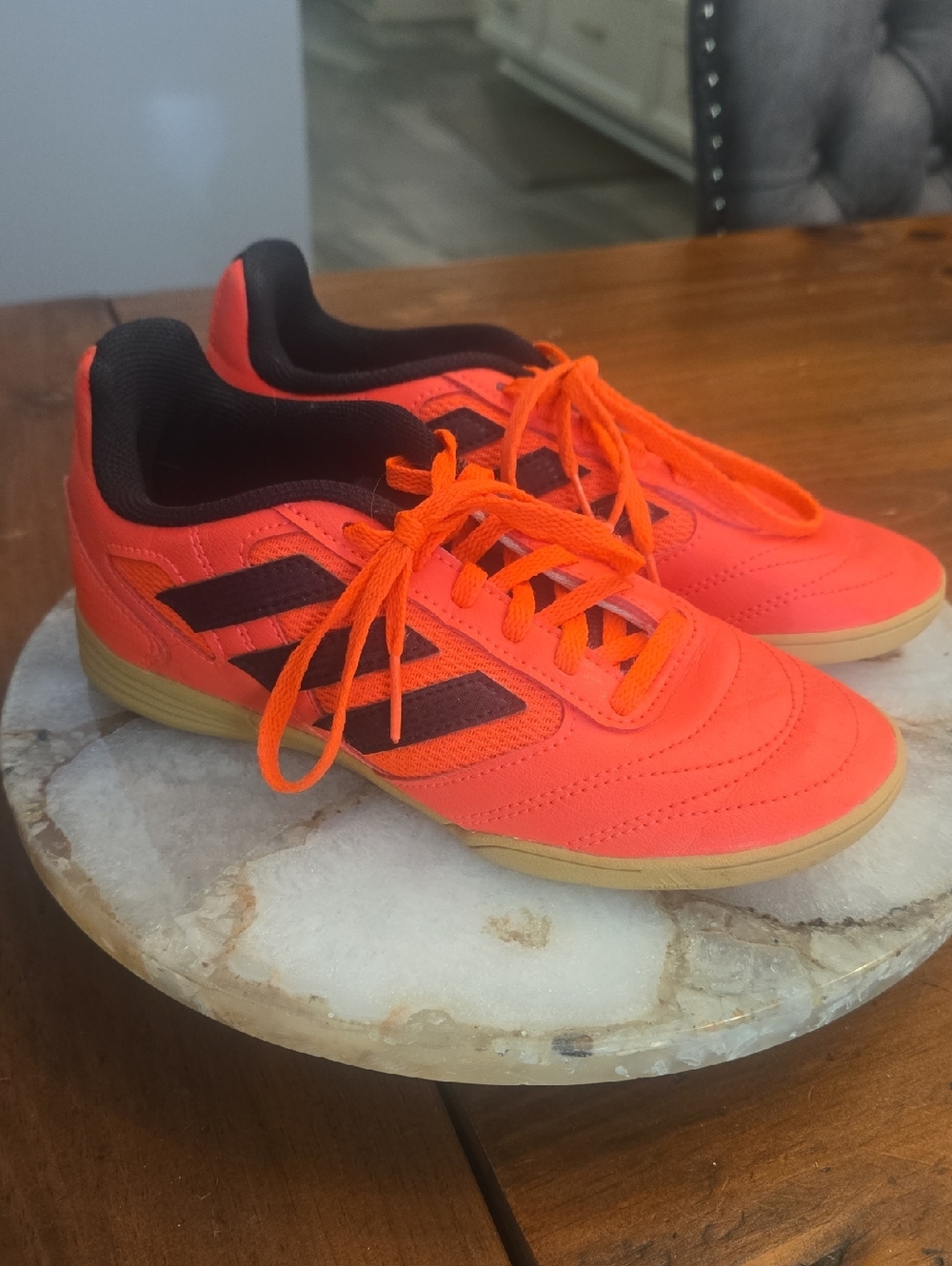 Euc Girls Adidas Sala Size 4 Neon Pink And Black